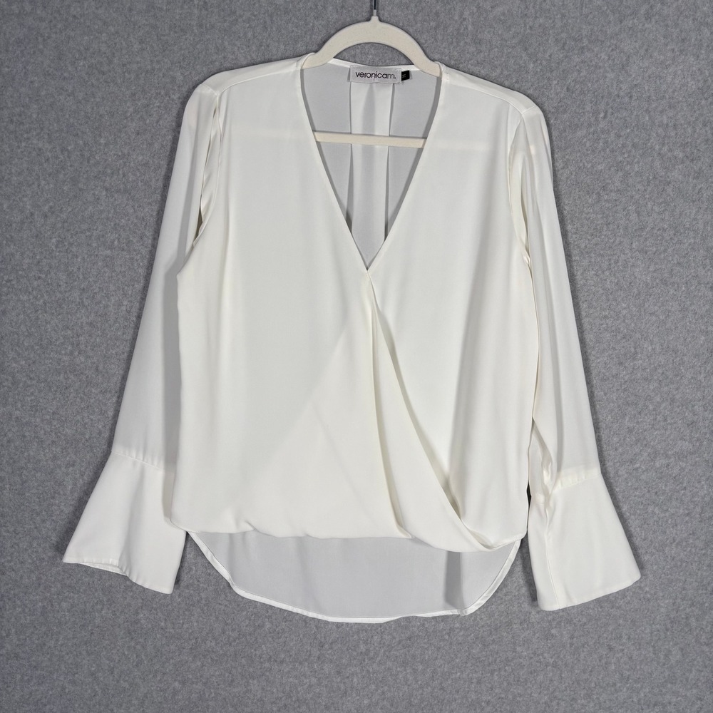 Veronicam Sheer Wrap Drape Blouse M‎ White Flare Bell Sleeve High Low Victorian